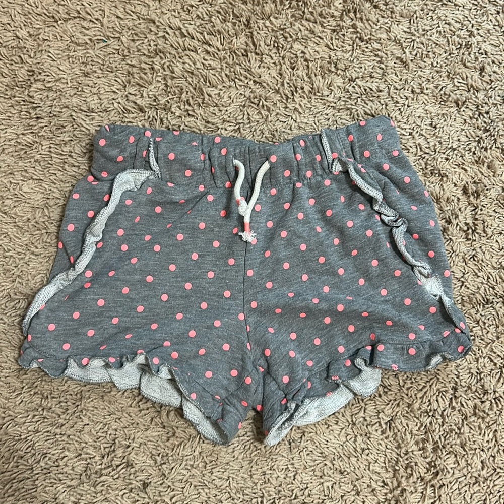 Grey and pink polka dotted shorts
